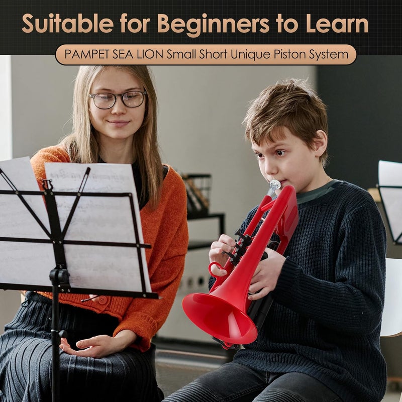 PAMPET SEA LION Professional Plastic Bb Trumpet Standard Trumpets Trumpet Set for Student Beginner Bb Trumpet Instrument (Red) - Image 3
